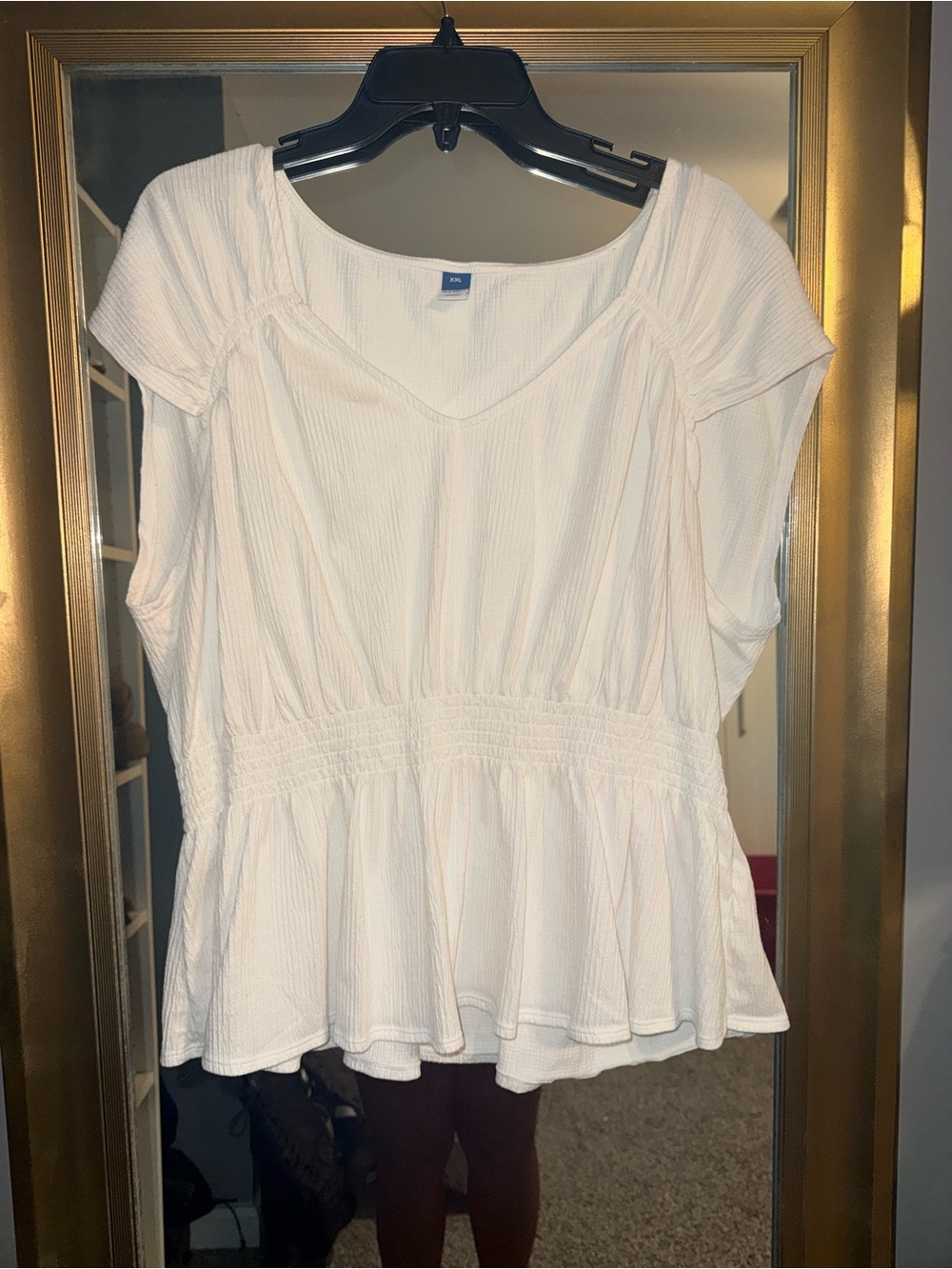 Old Navy Cream Short-Sleeve Peplum Smocked-Waist Blouse